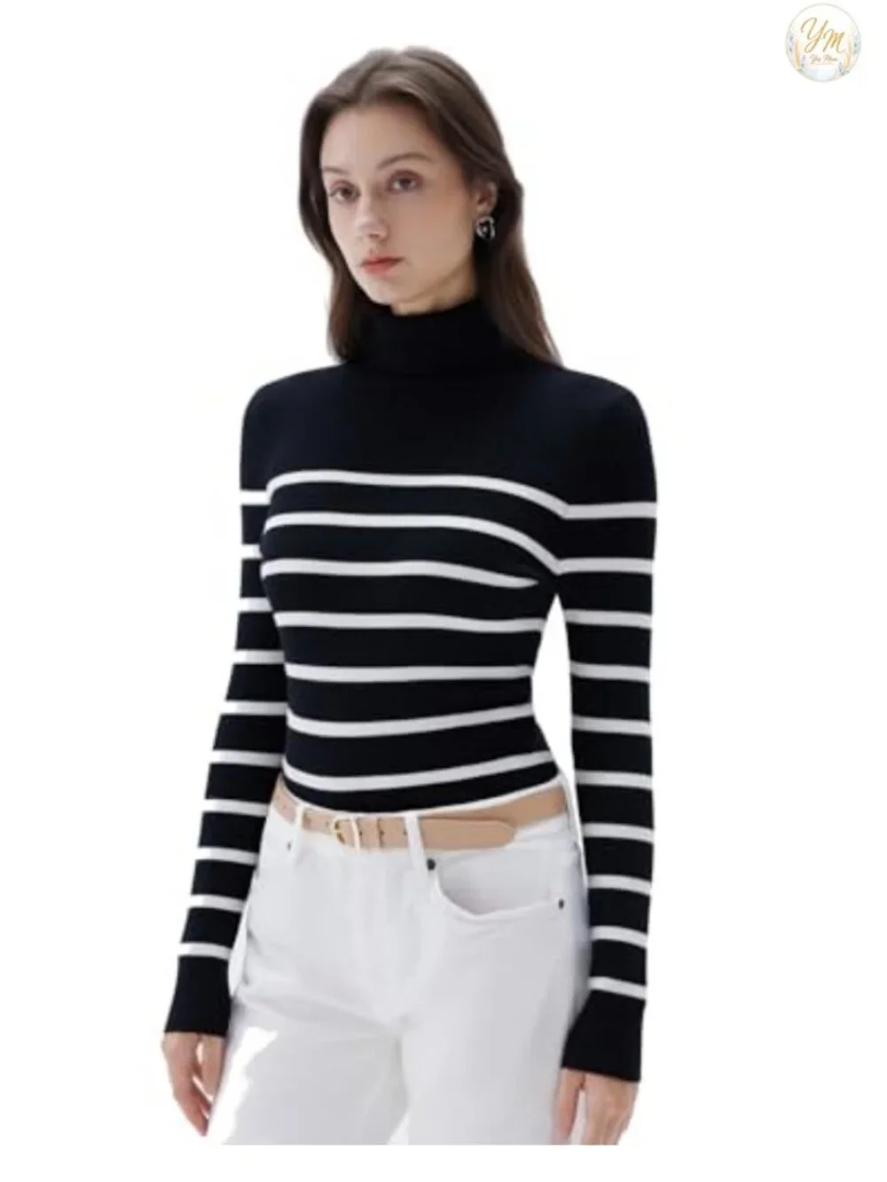 Cashmere Blend Turtleneck Sweater Long Sleeve Fitted Pullover Winter Top